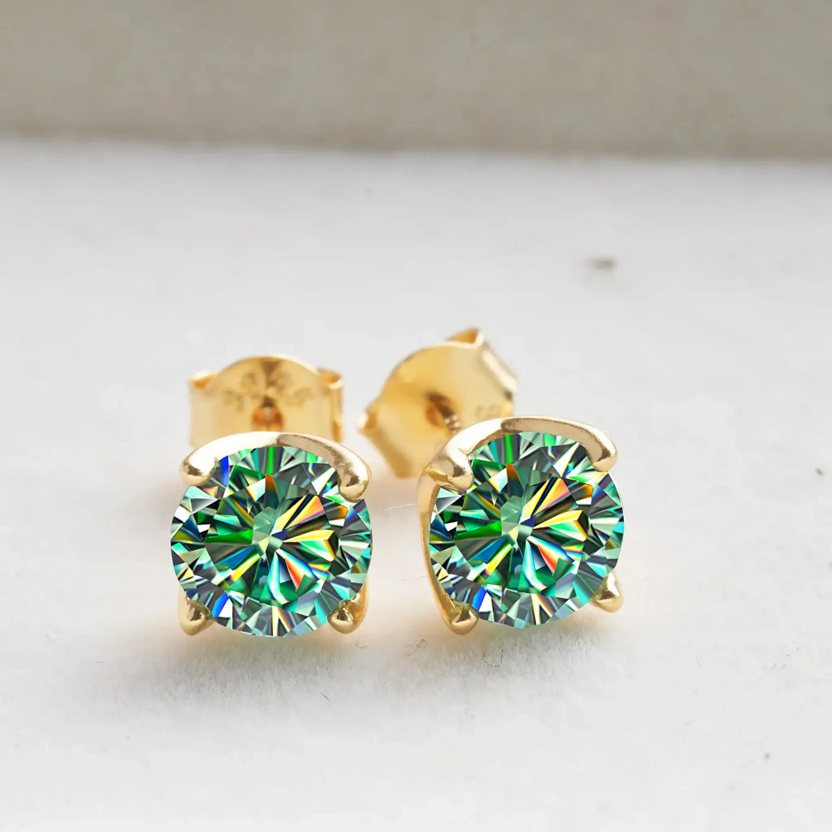 Round Colored Moissanite Stud Earrings in Gold-Tone Sterling Silver