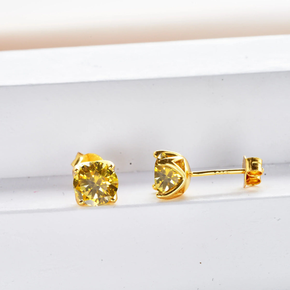 Round Colored Moissanite Stud Earrings in Gold-Tone Sterling Silver