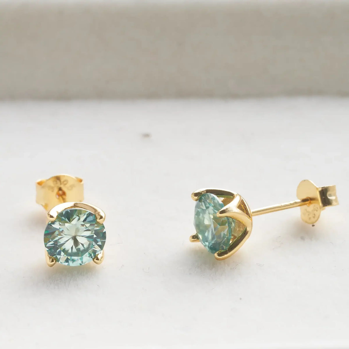 Round Colored Moissanite Stud Earrings in Gold-Tone Sterling Silver