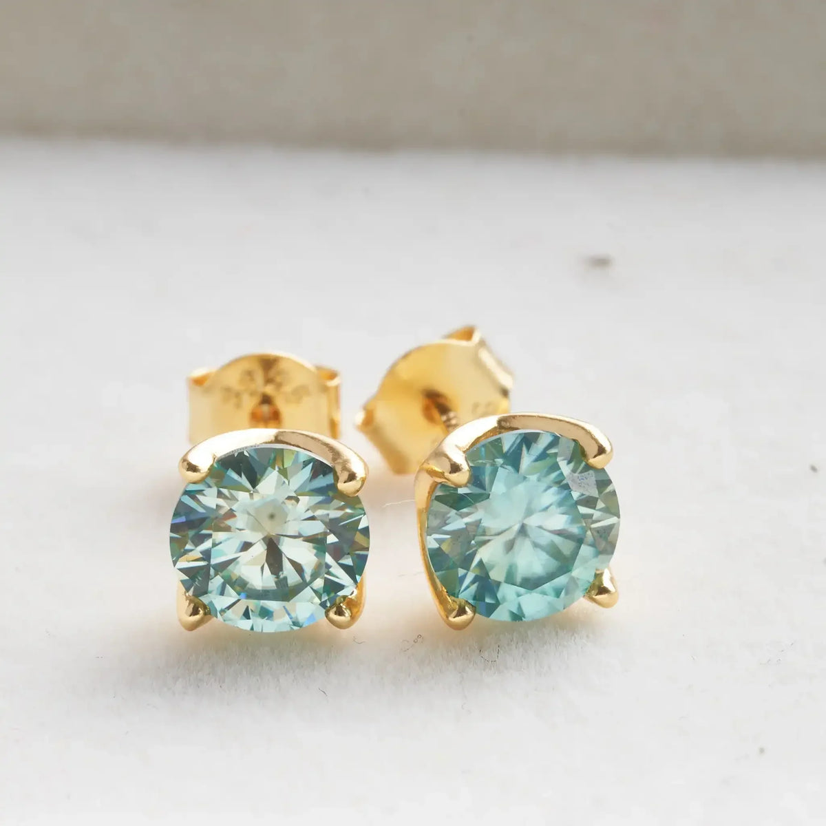 Round Colored Moissanite Stud Earrings in Gold-Tone Sterling Silver