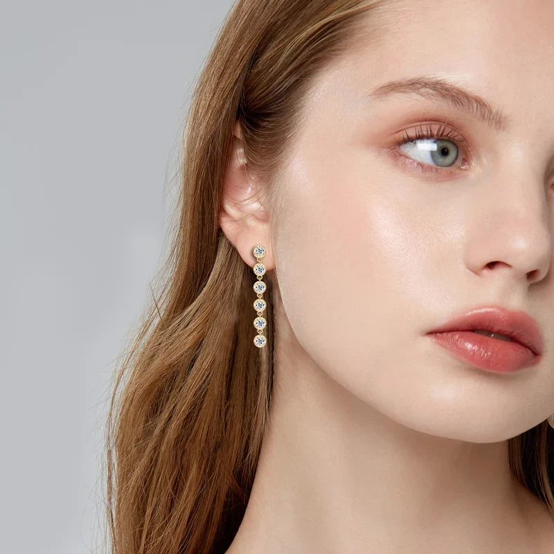 Six-Stone Moissanite Line Drop Earrings in Sterling Silver