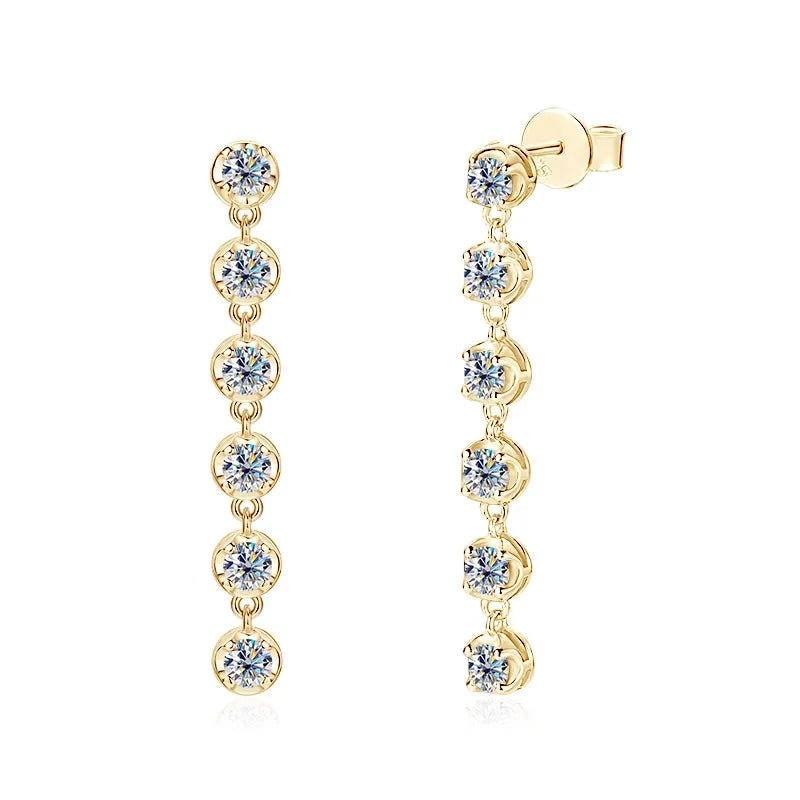 Six-Stone Moissanite Line Drop Earrings in Sterling Silver