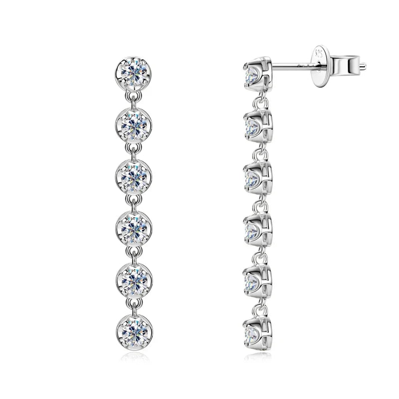 Six-Stone Moissanite Line Drop Earrings in Sterling Silver