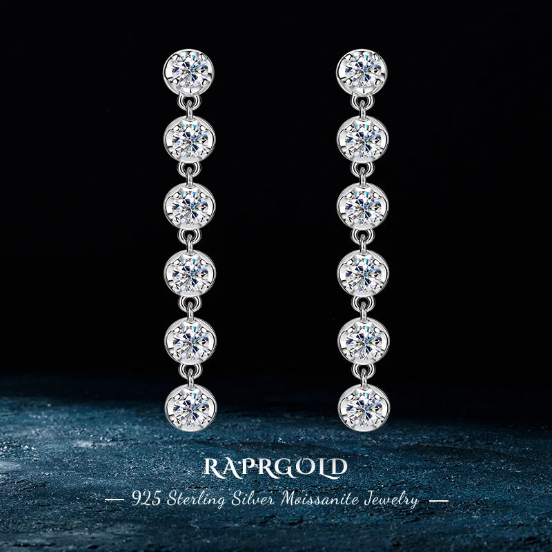 Six-Stone Moissanite Line Drop Earrings in Sterling Silver