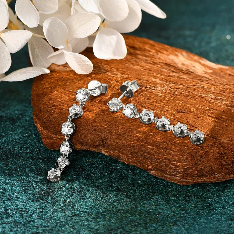 Six-Stone Moissanite Line Drop Earrings in Sterling Silver