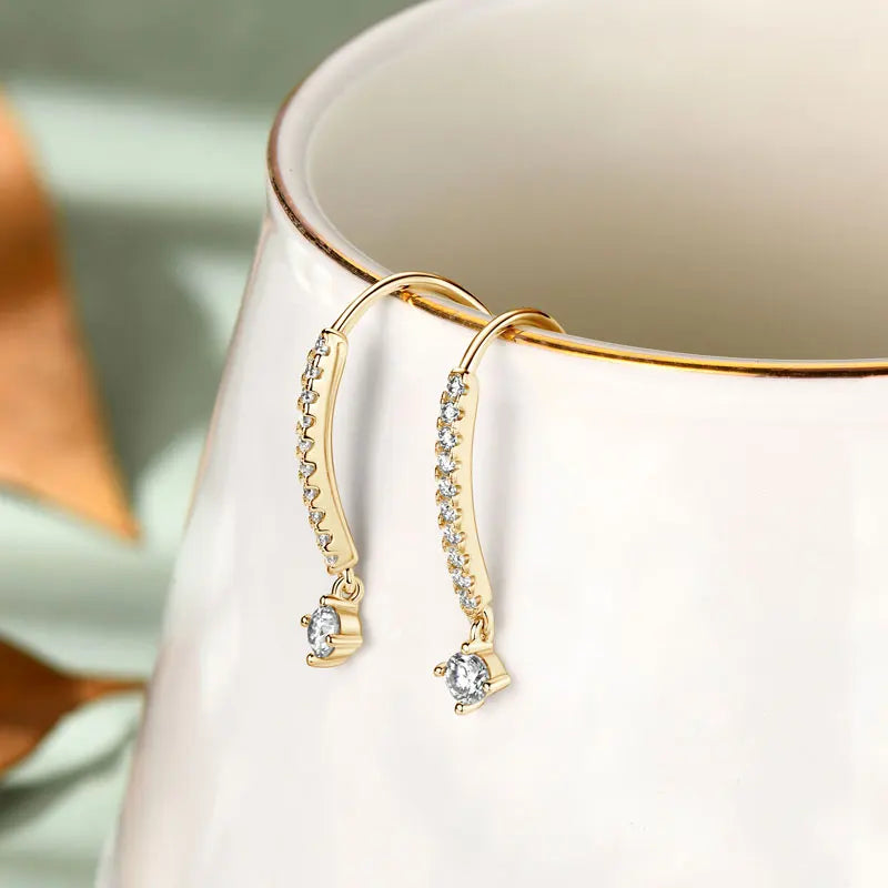 Moissanite Curved Threader Drop Earrings in Sterling Silver