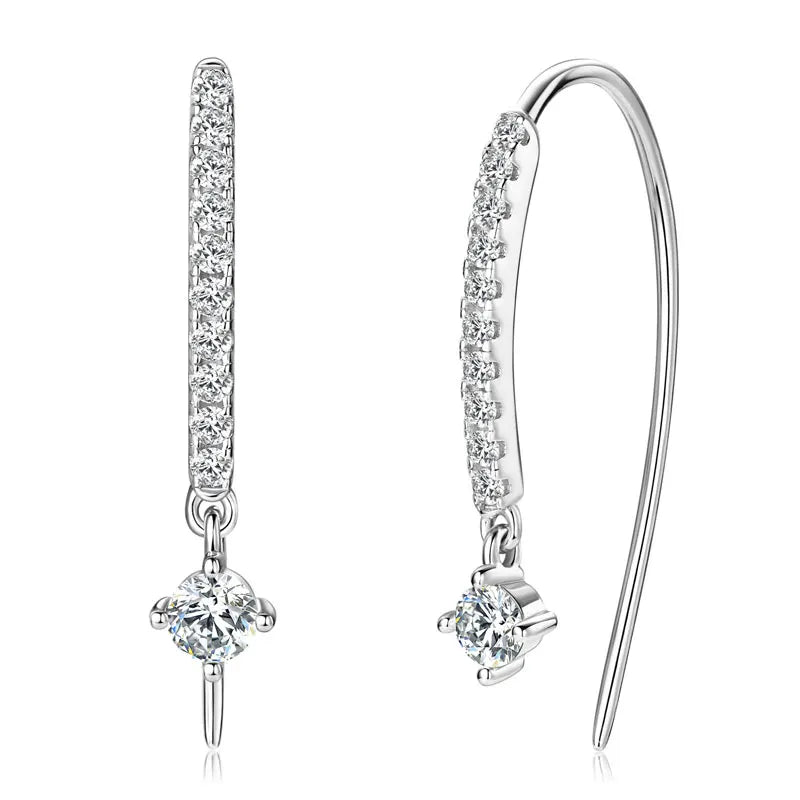 Moissanite Curved Threader Drop Earrings in Sterling Silver