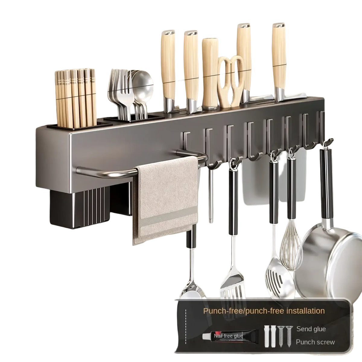 Wall Mounted Kitchen Utensil Holder and Knife Rack
