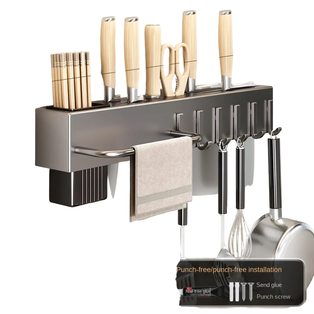 Wall Mounted Kitchen Utensil Holder and Knife Rack