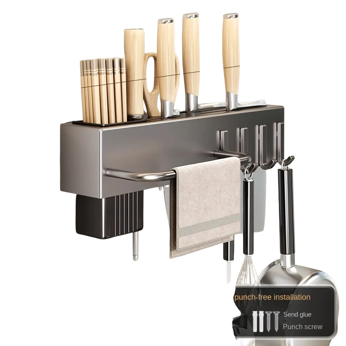 Wall Mounted Kitchen Utensil Holder and Knife Rack
