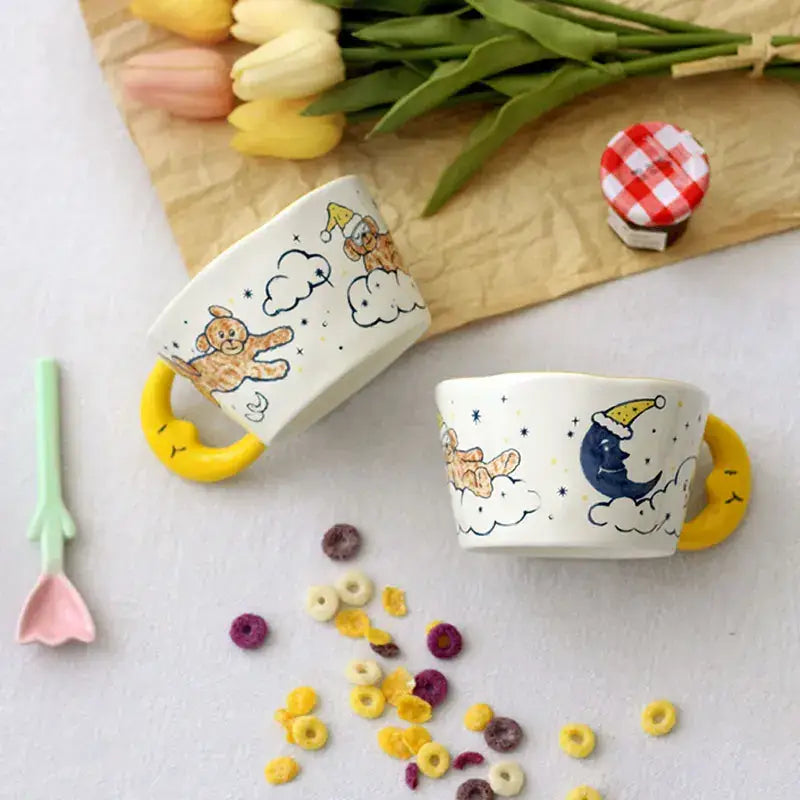 Whimsical off-white moon ceramic mug kitchen bear moon drinkware