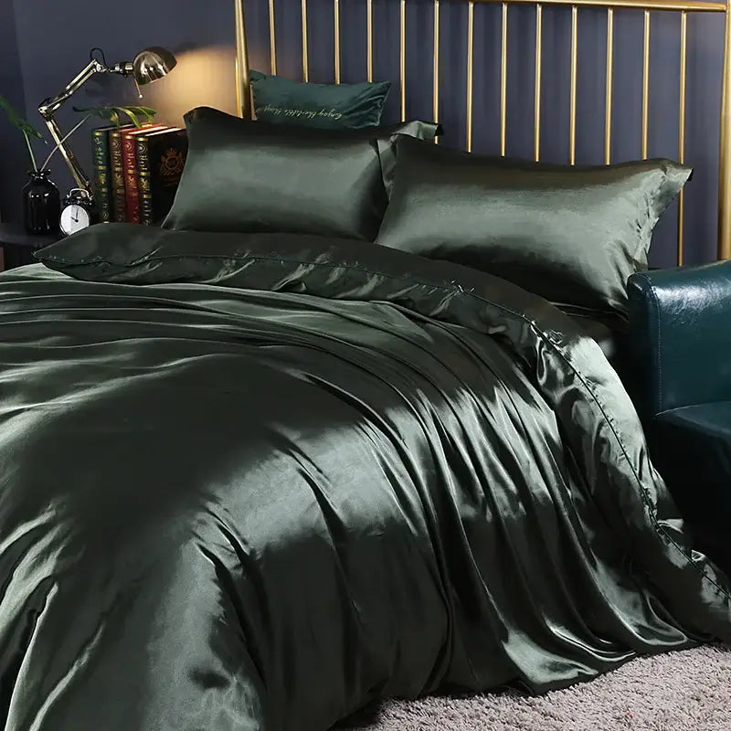 White satin silk blend duvet cover set bedroom bedspread