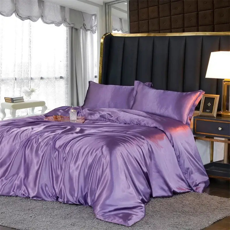 White satin silk blend duvet cover set bedroom bedspread