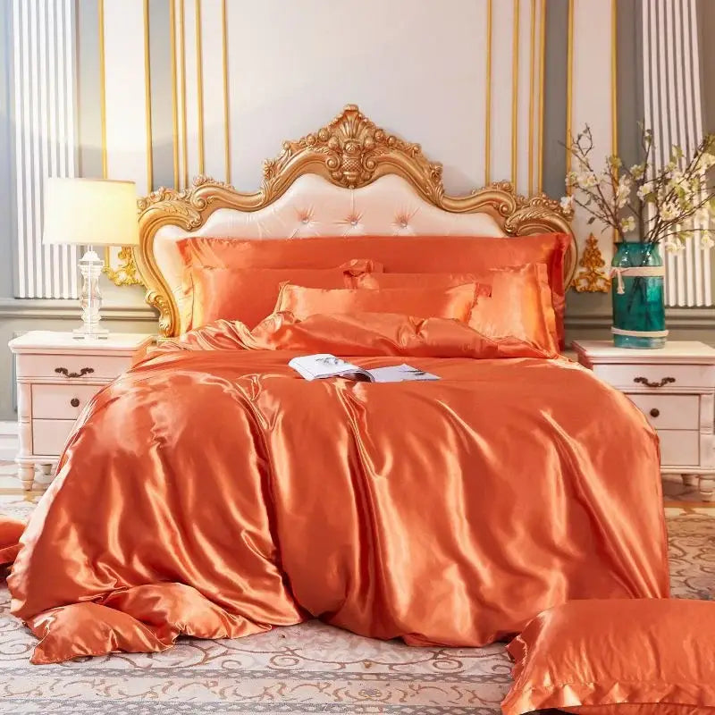 White satin silk blend duvet cover set bedroom bedspread