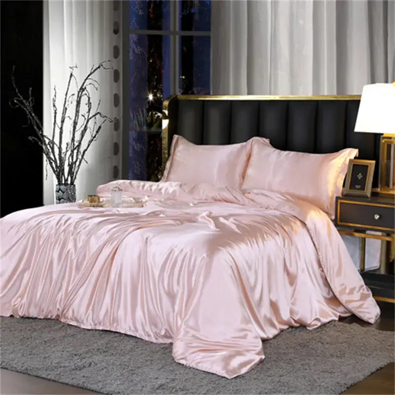 White satin silk blend duvet cover set bedroom bedspread