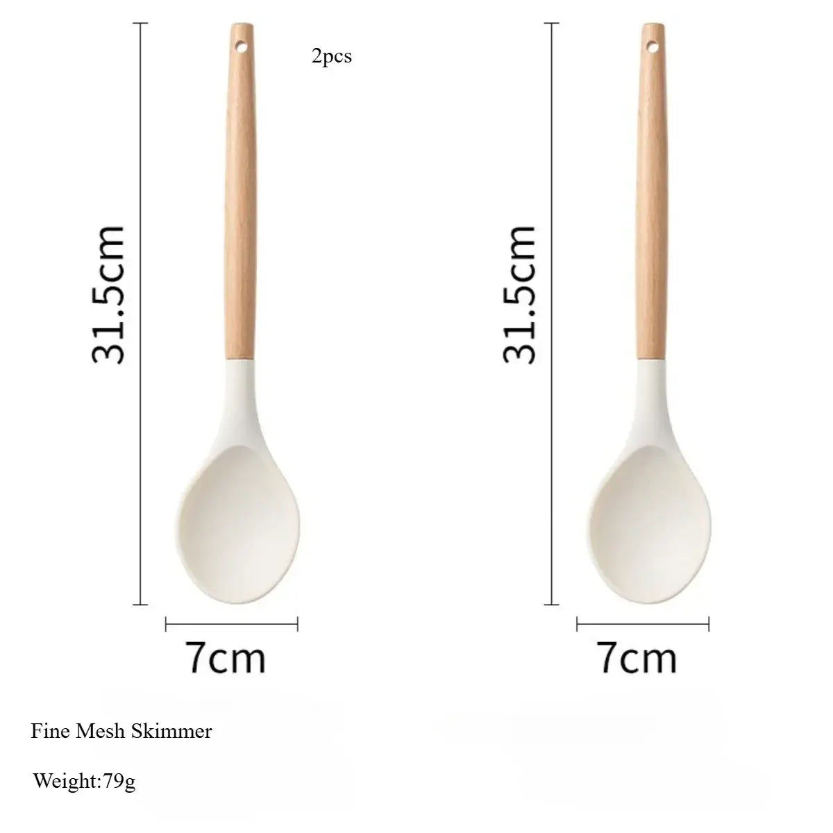 White Silicone Kitchen Utensils Set Wooden Handle
