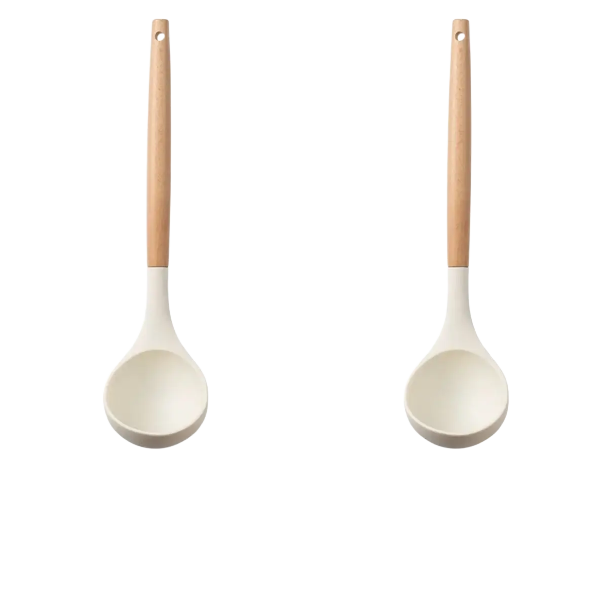 White Silicone Kitchen Utensils Set Wooden Handle