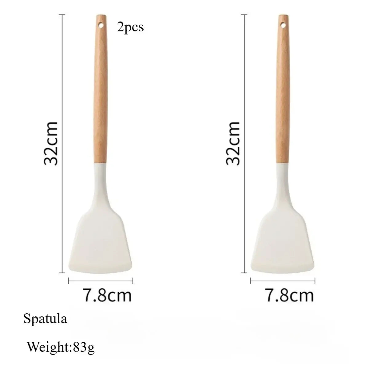 White Silicone Kitchen Utensils Set Wooden Handle