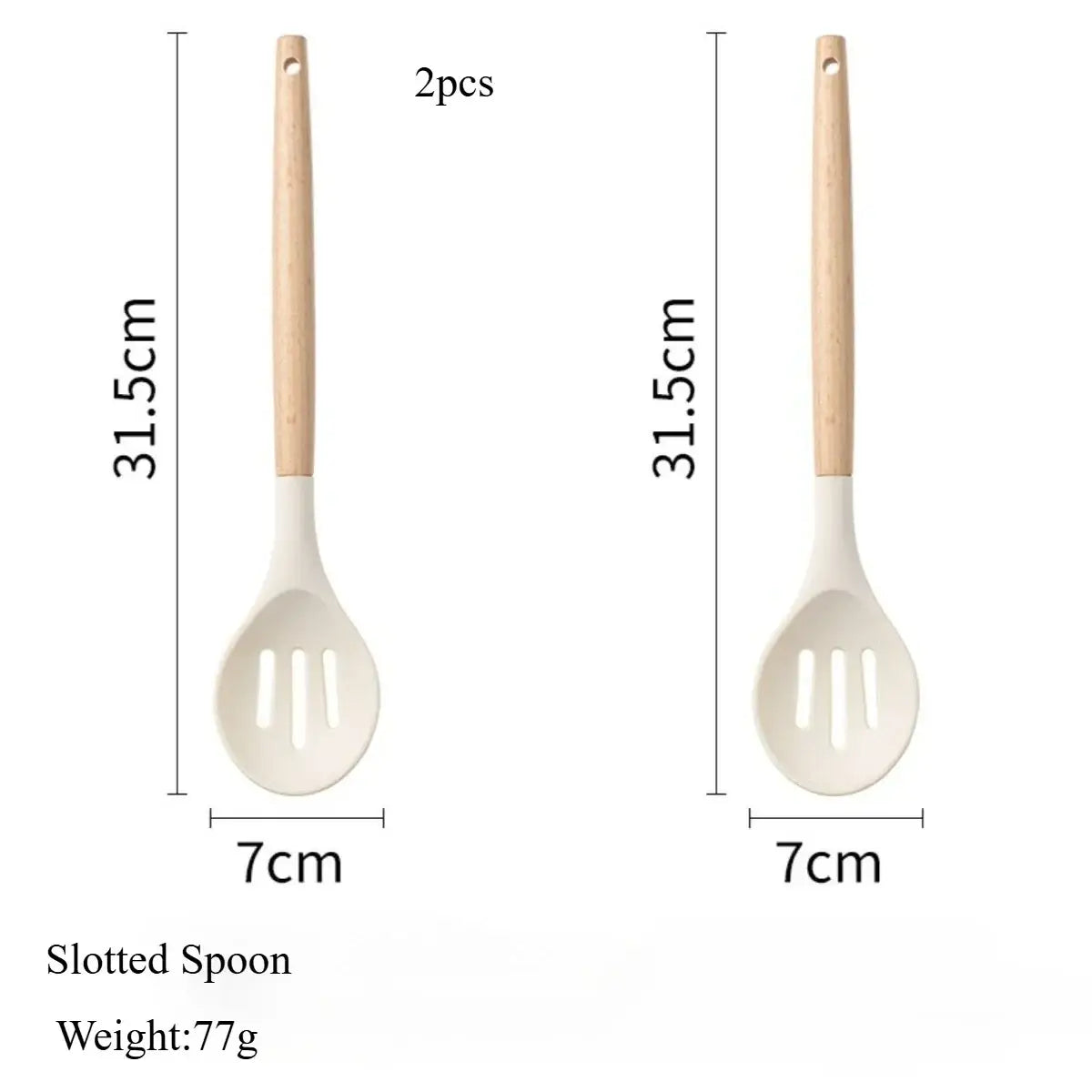 White Silicone Kitchen Utensils Set Wooden Handle