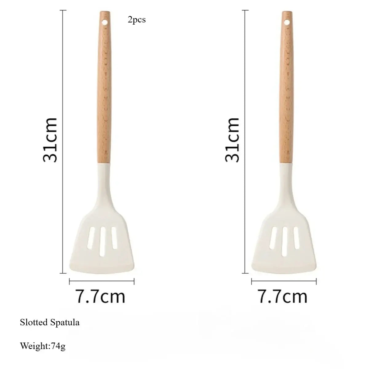 White Silicone Kitchen Utensils Set Wooden Handle