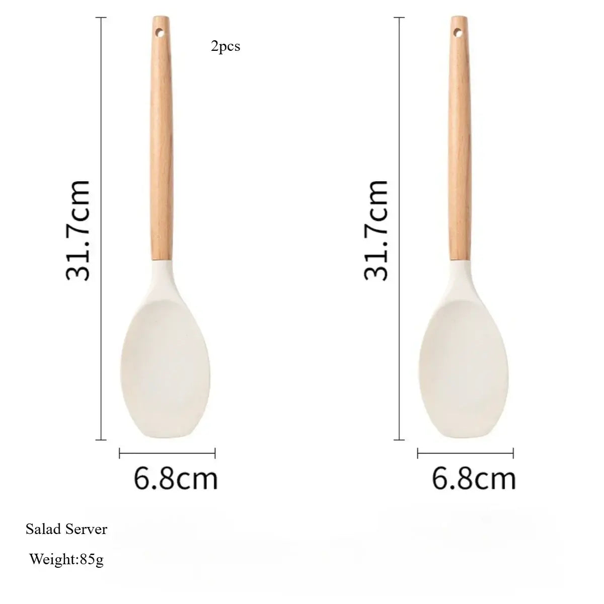White Silicone Kitchen Utensils Set Wooden Handle