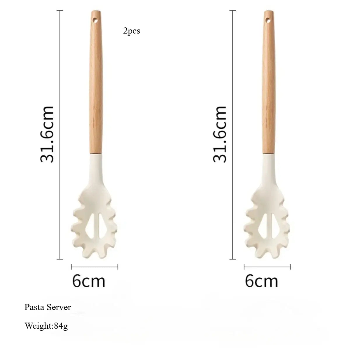 White Silicone Kitchen Utensils Set Wooden Handle