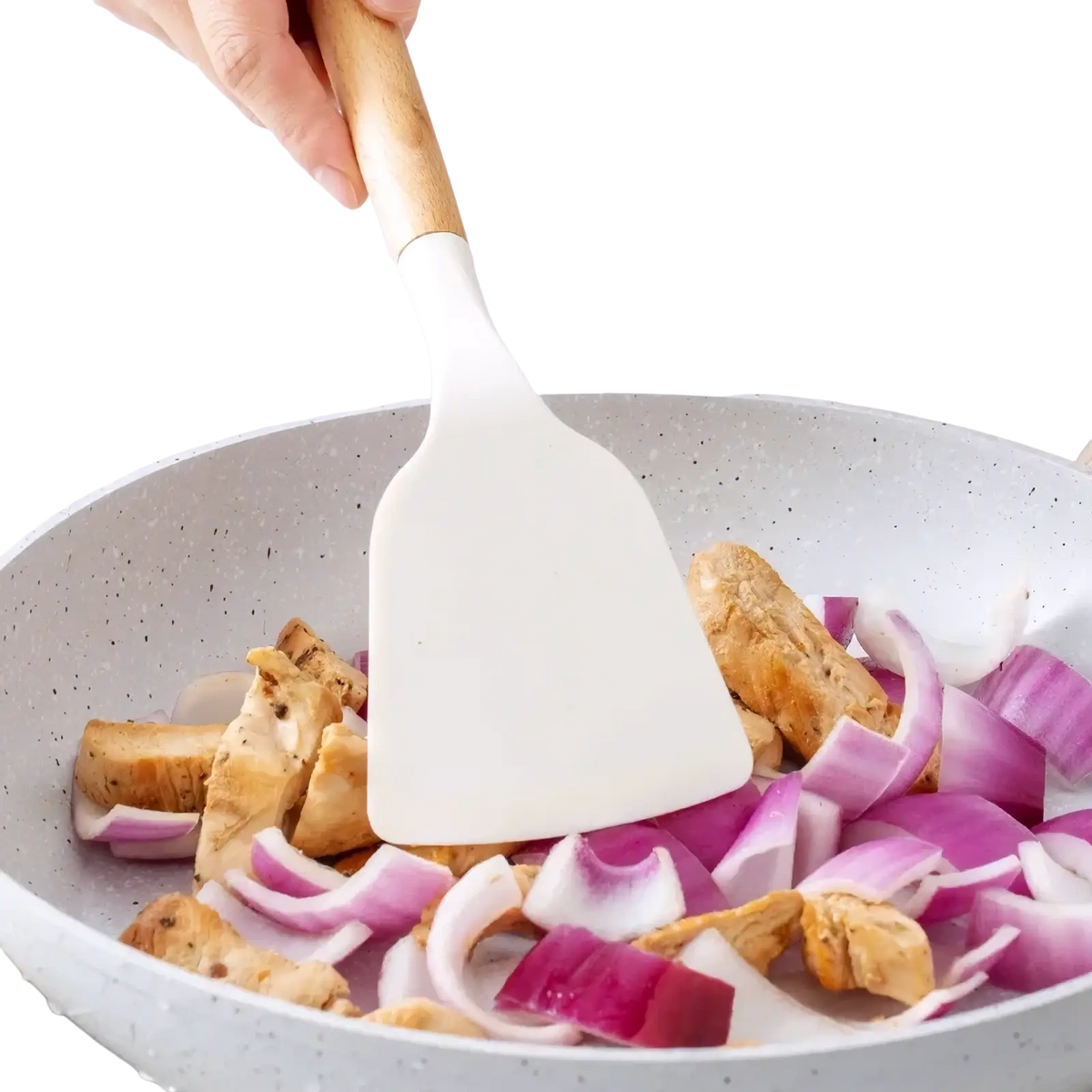 White Silicone Kitchen Utensils Set Wooden Handle