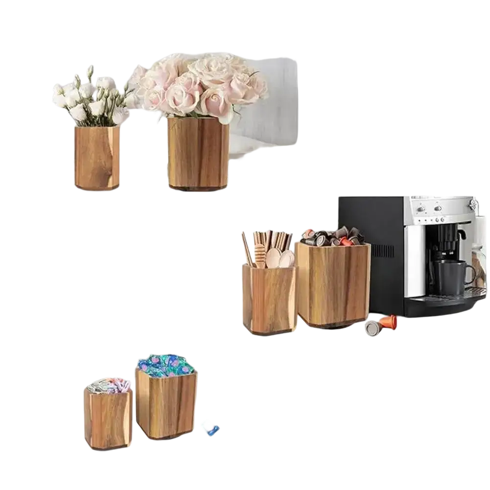 Wooden Rotating Kitchen Utensil Holder Countertop Organizer