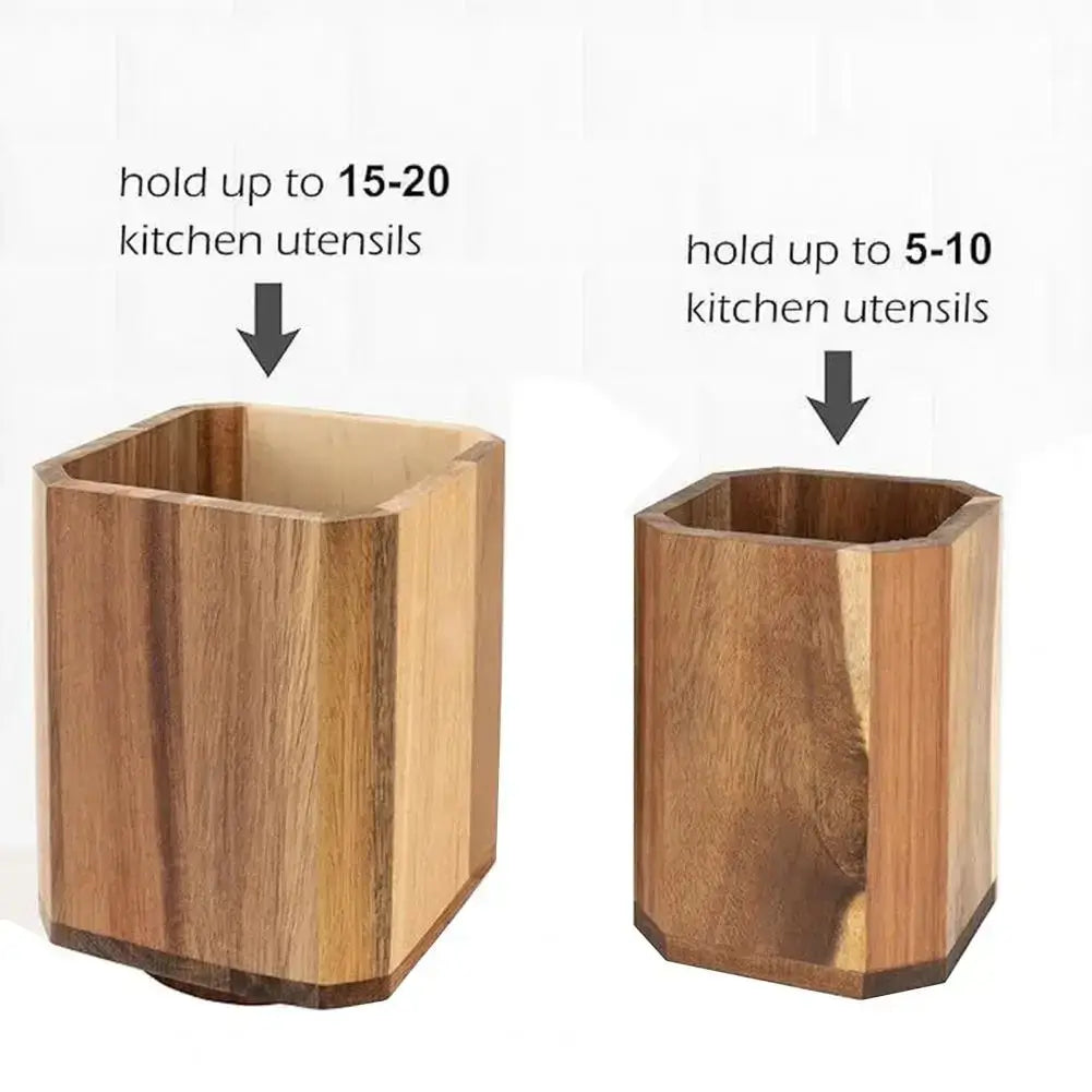 Wooden Rotating Kitchen Utensil Holder Countertop Organizer
