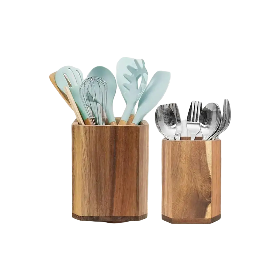 Wooden Rotating Kitchen Utensil Holder Countertop Organizer
