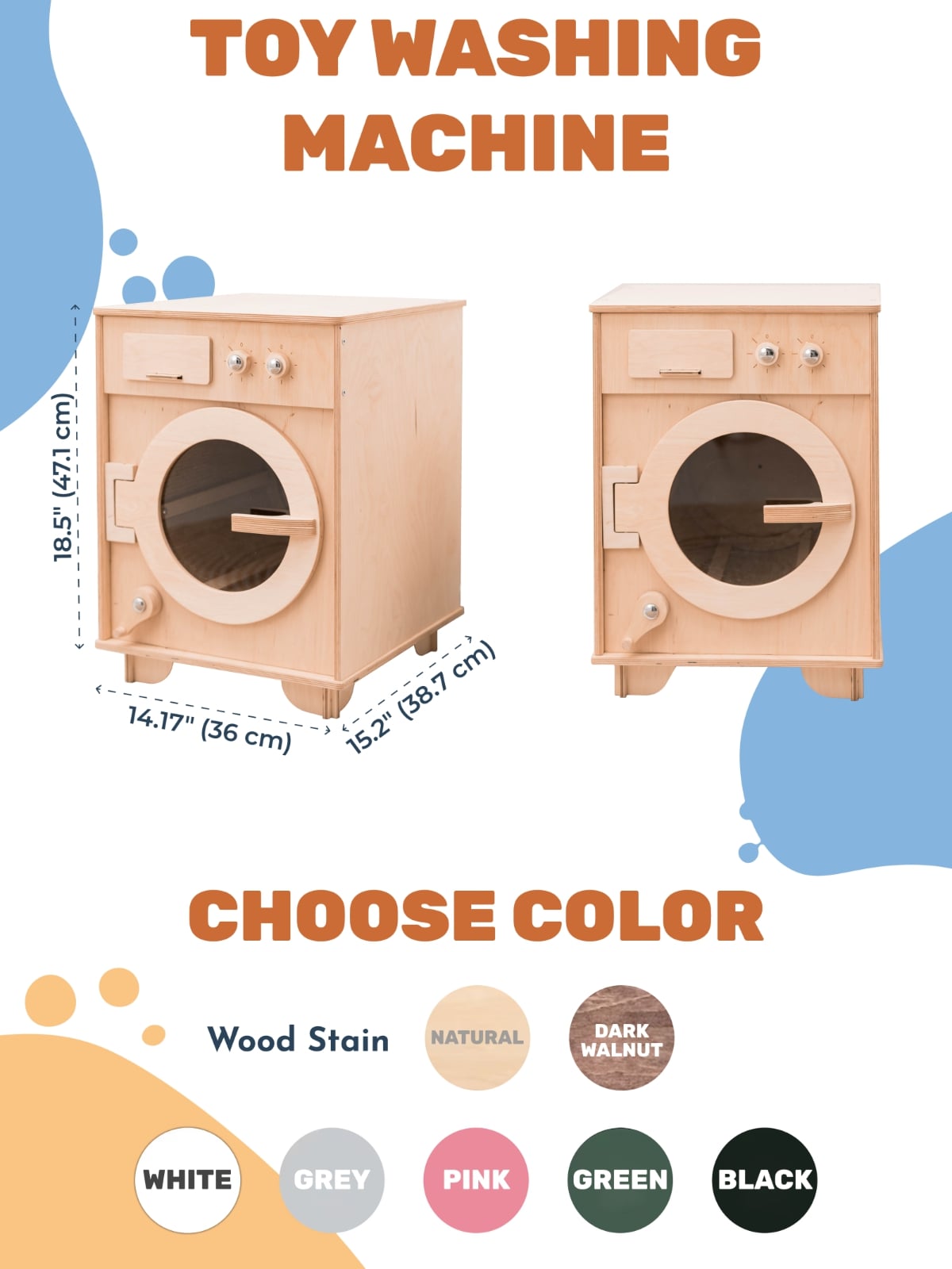 Natural Wooden Toy Washing Machine (B2B)