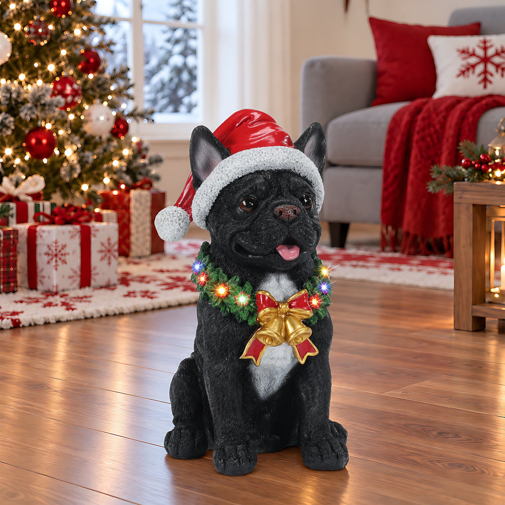 Lighted Christmas French Bulldog Statue