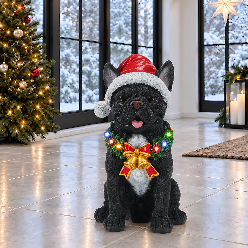 Lighted Christmas French Bulldog Statue