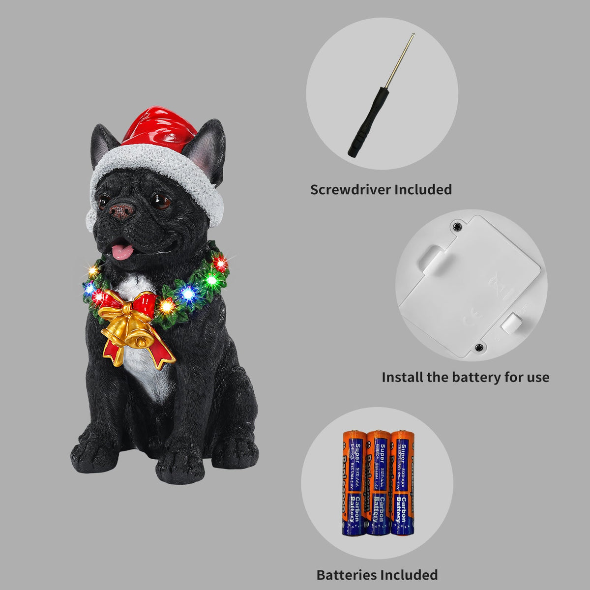 Lighted Christmas French Bulldog Statue