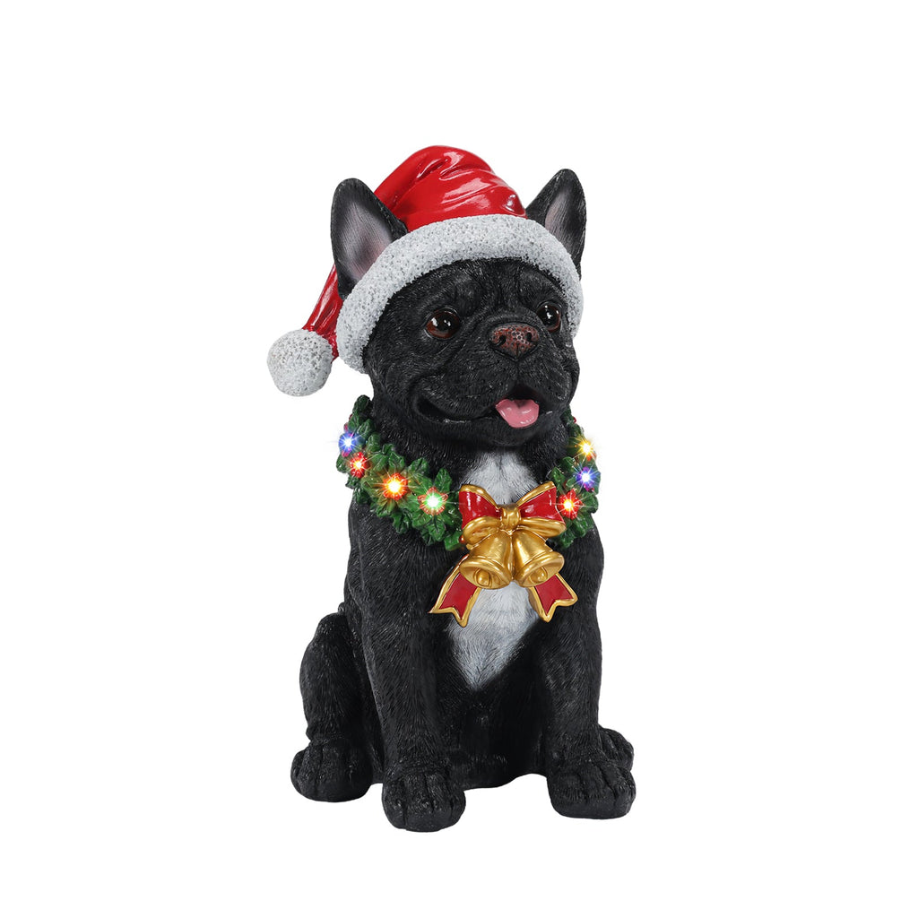 Lighted Christmas French Bulldog Statue