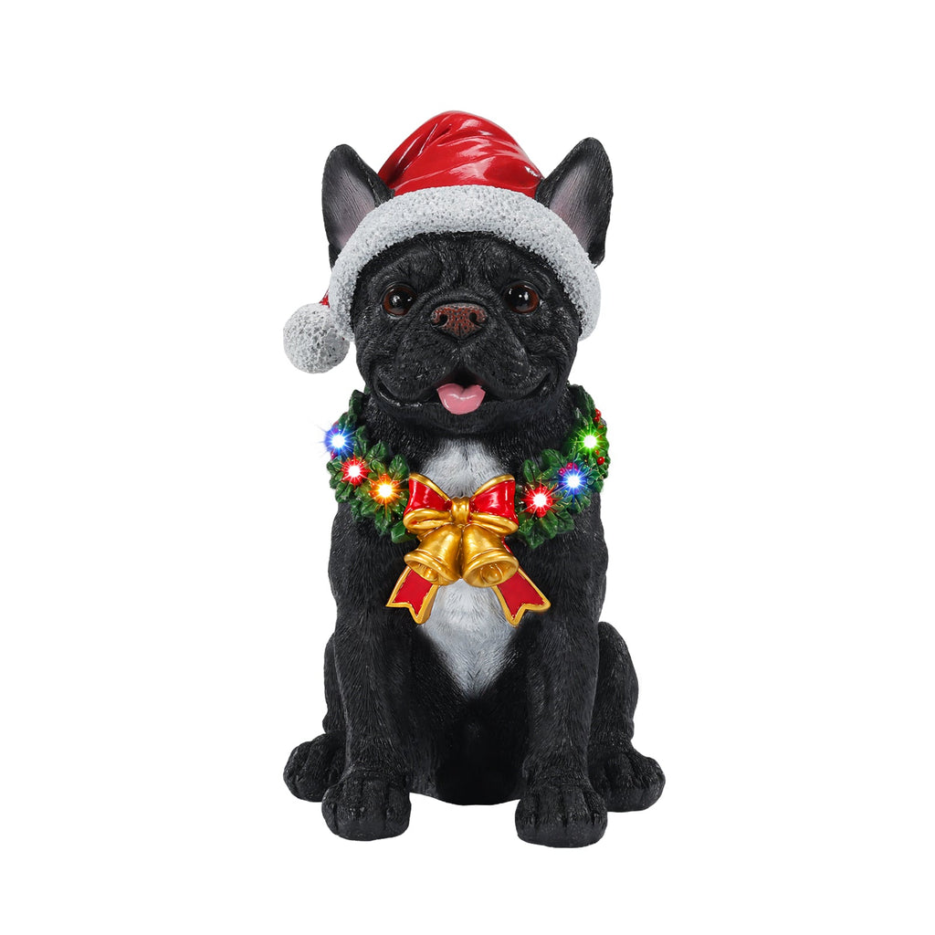 Lighted Christmas French Bulldog Statue