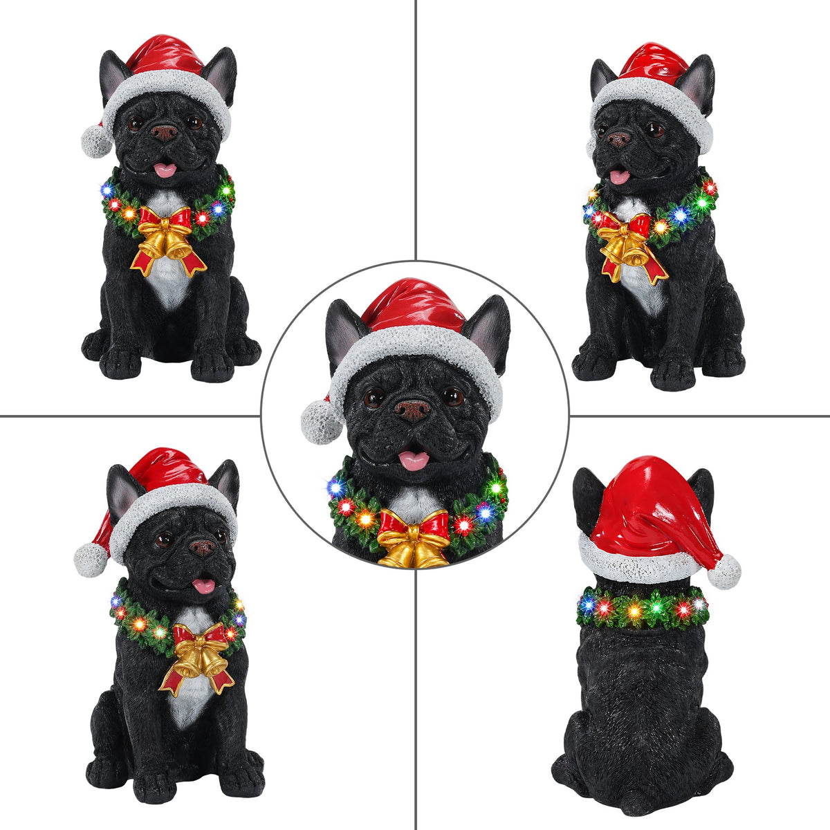 Lighted Christmas French Bulldog Statue