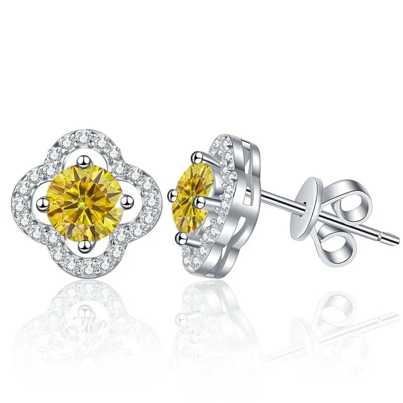 Colored Clover Halo Moissanite Stud Earrings in Sterling Silver