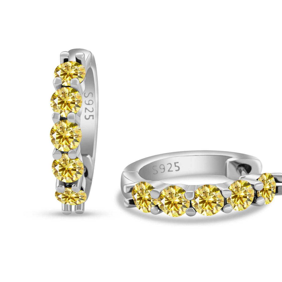 Colored Five-Stone Moissanite Hoop Earrings in Silver