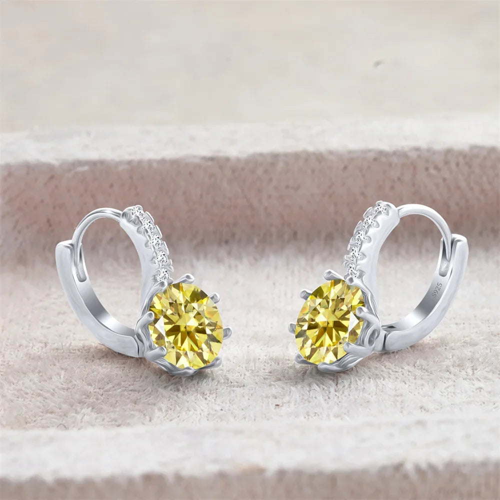 Colored Round Moissanite Leverback Earrings in Silver