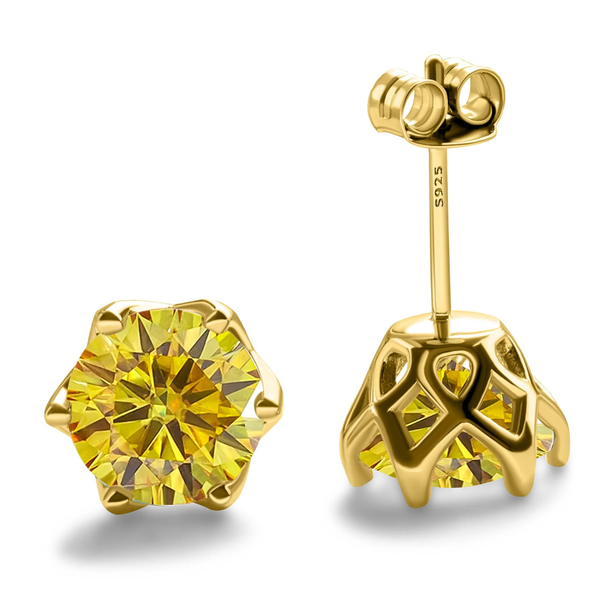 Colored Moissanite Stud Earrings with Openwork Settings