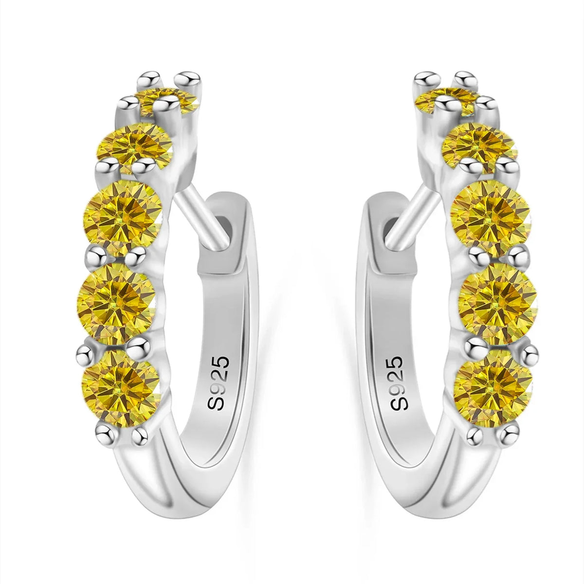 Colorful Five-Stone Moissanite Hoop Earrings in Sterling Silver