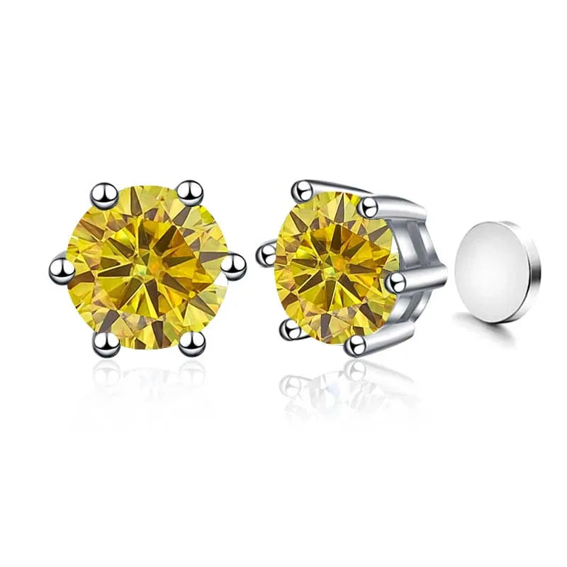 Colored Magnetic Moissanite Earrings in 925 Sterling Silver