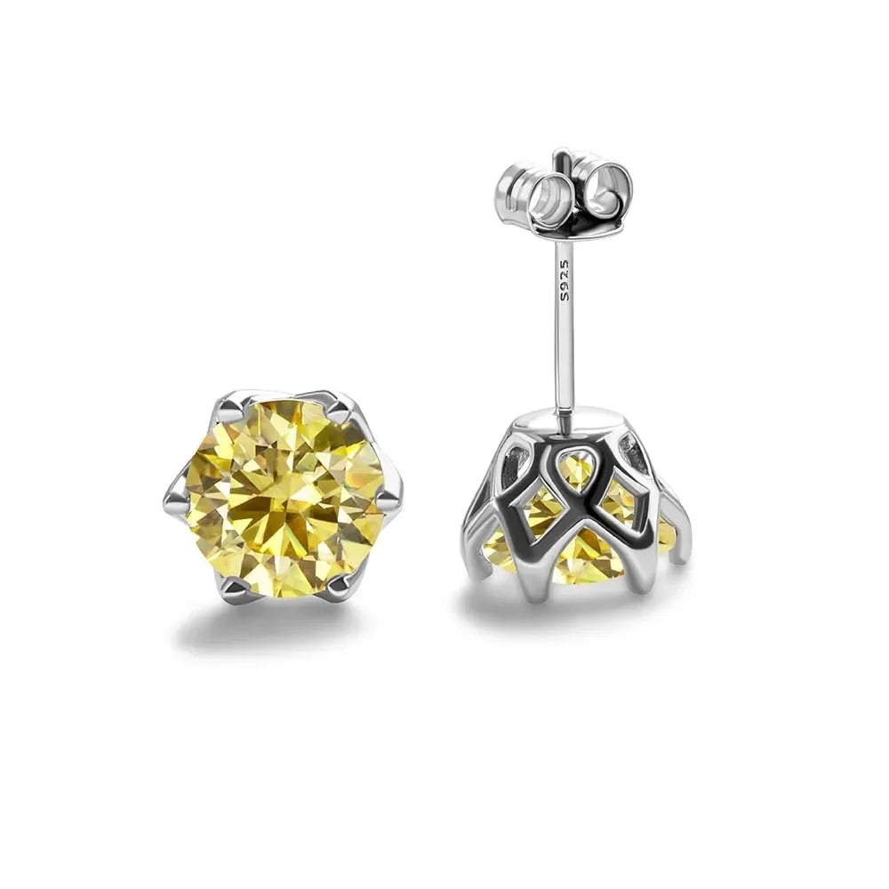 Colored Crown-Basket Moissanite Stud Earrings in Sterling Silver