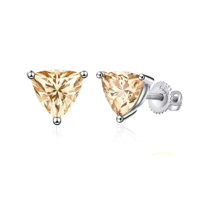 Yellow Trillion Moissanite Stud Earrings in Sterling Silver