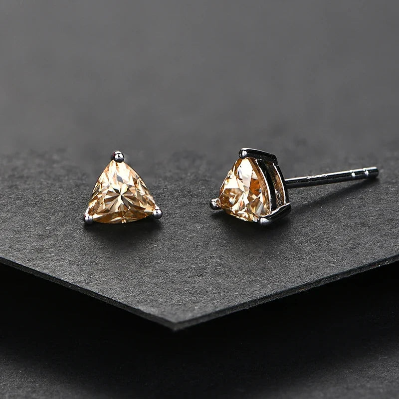Yellow Trillion Moissanite Stud Earrings in Sterling Silver