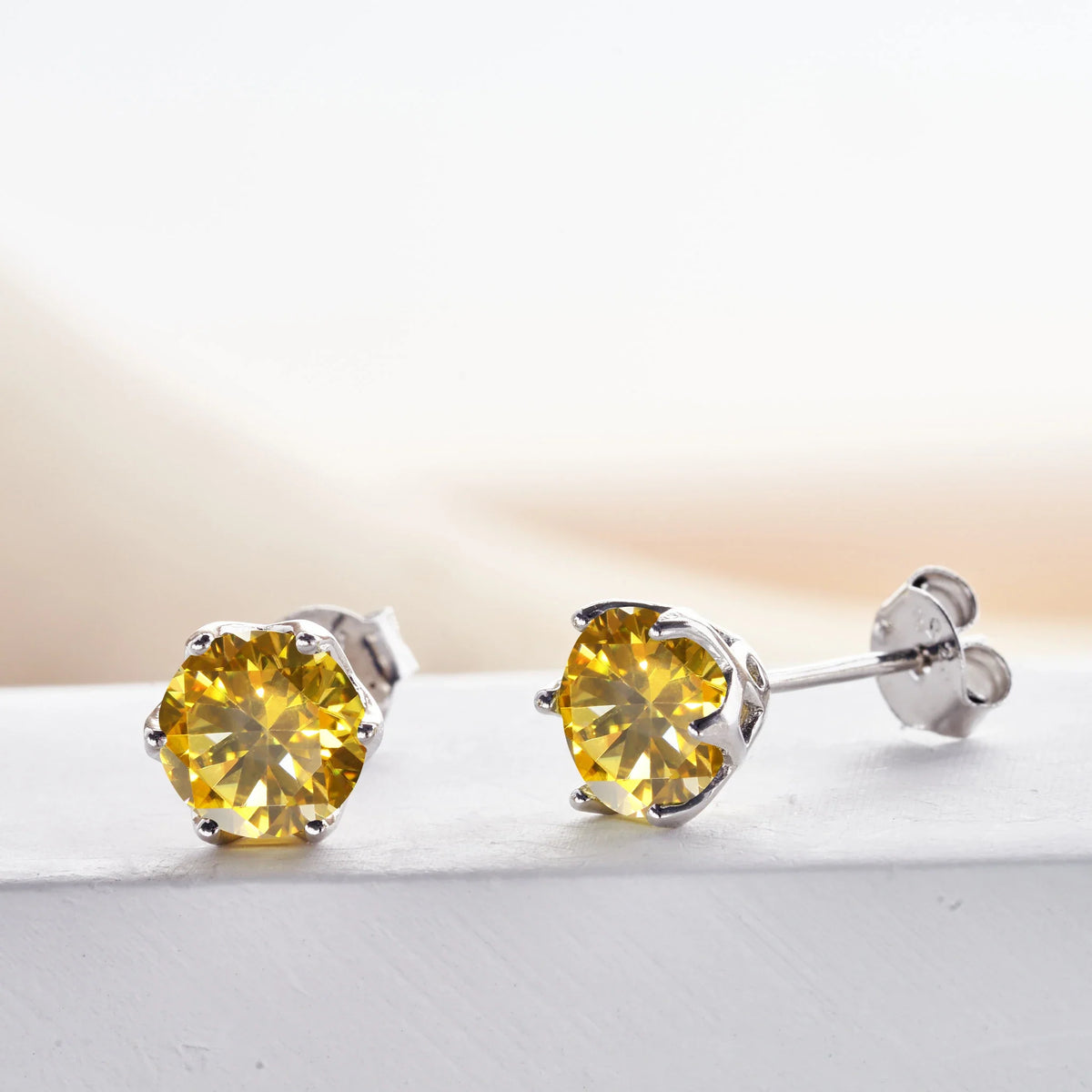 Colored Crown-Basket Moissanite Stud Earrings in Sterling Silver